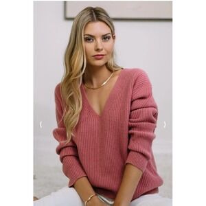 RAVELLA 100 Percent Pure Cashmere Sweater Rose Brulee Large Como Fisherman